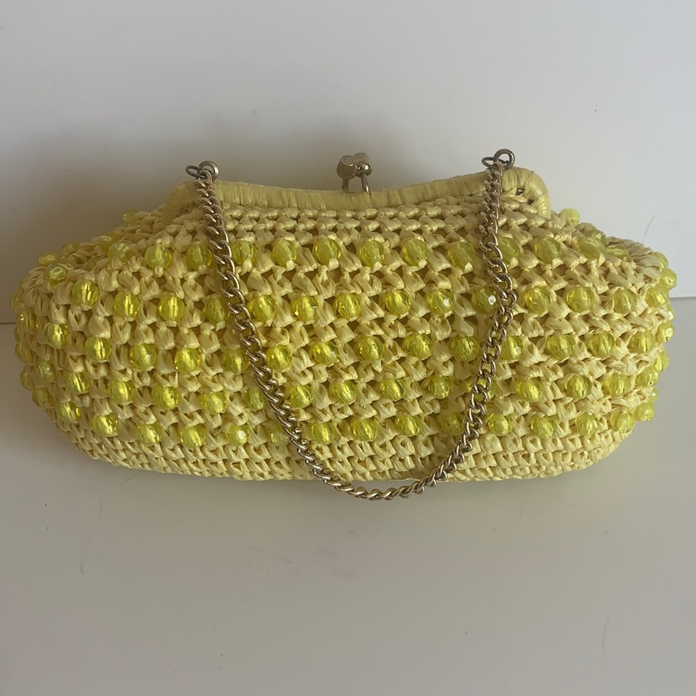 Vintage Yellow Beaded Straw Stein Novelty Purse